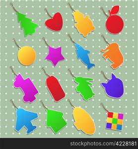 Collection of stickers in different shapes and colors.