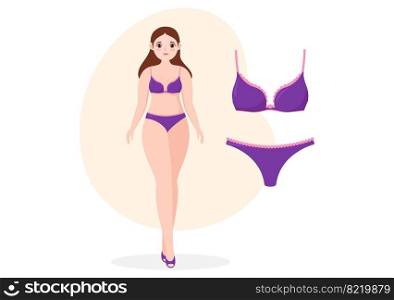 Collection of Stylish Woman Lingerie, Bra and Undies Underwear with Pink and Purple Color on Flat Cartoon Hand Drawn Templates Illustration