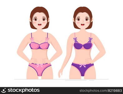 Collection of Stylish Woman Lingerie, Bra and Undies Underwear with Pink and Purple Color on Flat Cartoon Hand Drawn Templates Illustration