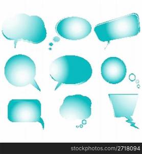 Collection of stylized blue text bubbles, vector isolated objects on white, vector art illustration