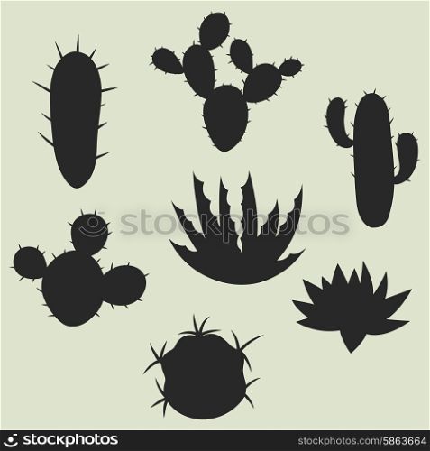 Collection of stylized cactuses and plants. Natural illustration. Collection of stylized cactuses and plants. Natural illustration.