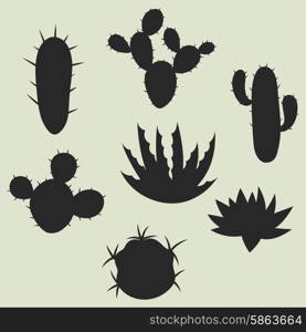 Collection of stylized cactuses and plants. Natural illustration. Collection of stylized cactuses and plants. Natural illustration.