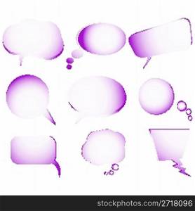Collection of stylized purple text bubbles, abstract vector art illustration