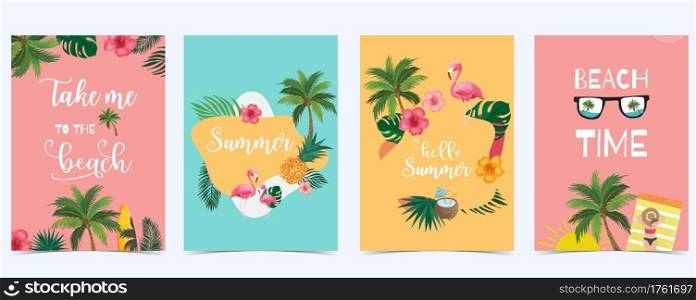 Collection of summer background set with fruit,flamingo,coconut tree.Editable vector illustration for invitation,postcard and website banner