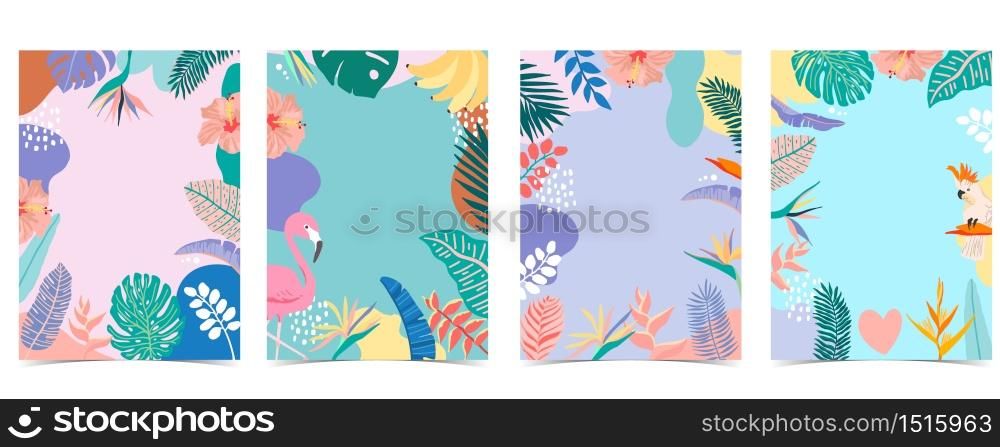 Collection of summer background set with palm,flamingo,flower.Editable vector illustration for invitation,postcard and website banner
