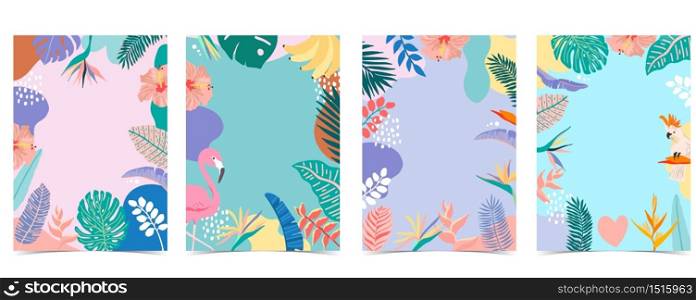 Collection of summer background set with palm,flamingo,flower.Editable vector illustration for invitation,postcard and website banner