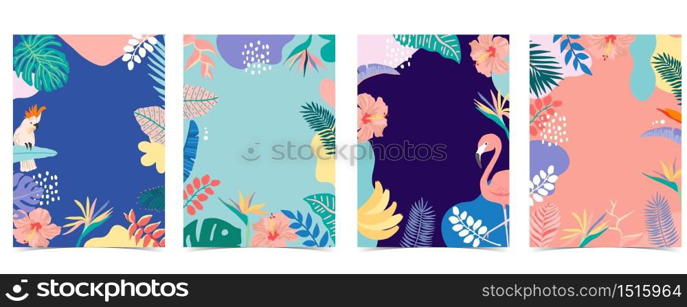 Collection of summer background set with palm,flamingo,flower.Editable vector illustration for invitation,postcard and website banner