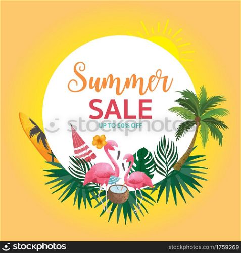 Collection of summer sale background set with flamingo,coconut tree.Editable vector illustration for invitation,postcard and website banner
