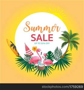 Collection of summer sale background set with flamingo,coconut tree.Editable vector illustration for invitation,postcard and website banner