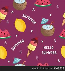 Collection of summer seamless pattern with fruit,watermelon,lemon.Editable vector illustration for invitation,postcard and website banner