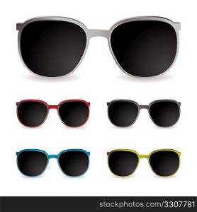 Collection of sun glasses with different frames and dark lenses