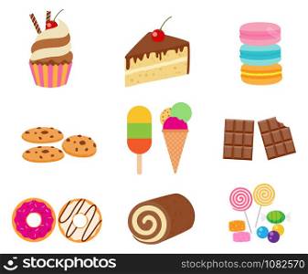Collection of sweet dessert vector set isolated on white background