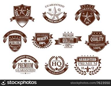 Collection of ten different vector designs for premium and highest quality guaranteed labels in brown and white