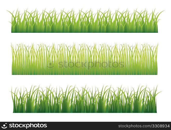 Collection of three different green grass borders seamlessly repeat
