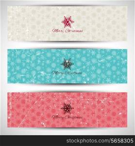 Collection of three grunge Christmas snowflake banners