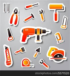 Collection of tool stickers of wrench hammer spanner and screw isolated vector illustration