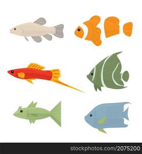 Collection of tropical fish - set of vector icons Isolated on white background