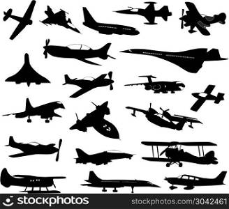 Collection of twenty silhouettes of various planes
