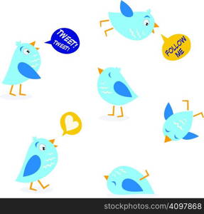 Collection of Twitter bird icons. Vector Illustration.
