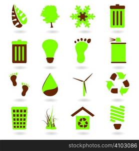 Collection of two tone eco green icons with shadow