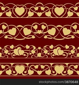 Collection of valentine day seamless border with hearts