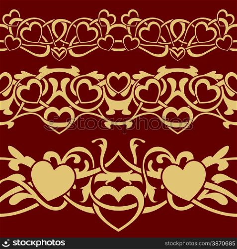 Collection of valentine day seamless border with hearts