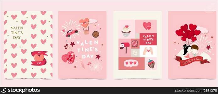 Collection of valentine&rsquo;s day background set with heart.Editable vector illustration for website, invitation,postcard and sticker