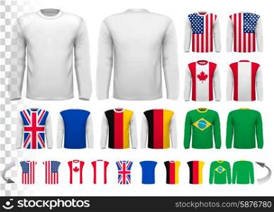 Collection of various male long sleeved shirts. Design template. The shirt is transparent and can be used as a template with your own design. Vector