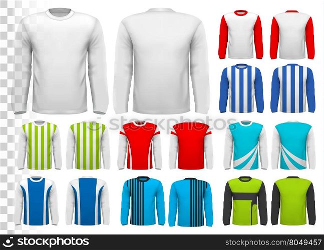 Collection of various male long sleeved shirts. Design template. The shirt is transparent and can be used as a template with your own design. Vector.