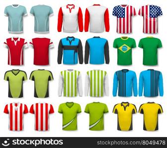 Collection of various shirts. Design template. The t--shirt is transparent and can be used as a template with your own design. Vector