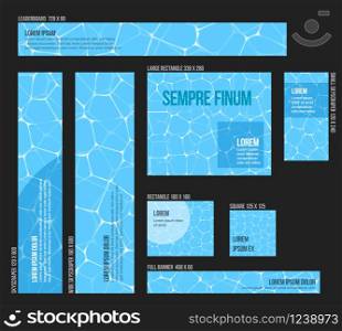 Collection of various sizes banners with blue summer pool background. Collection of water pool banners