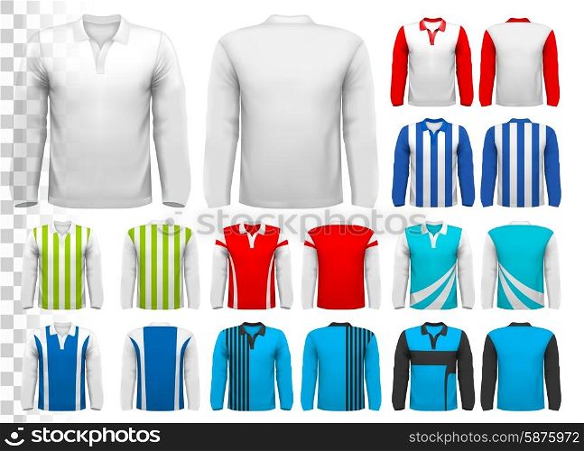Collection of various soccer jerseys. The T-shirt is transparent and can be used as a template with your own design. Vector.