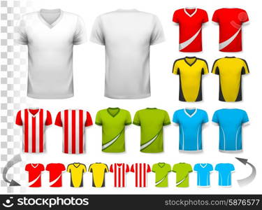 Collection of various soccer jerseys. The T-shirt is transparent and can be used as a template with your own design. Vector.