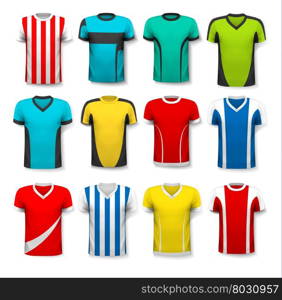 Collection of various soccer jerseys. The T-shirt is transparent and can be used as a template with your own design. Vector.