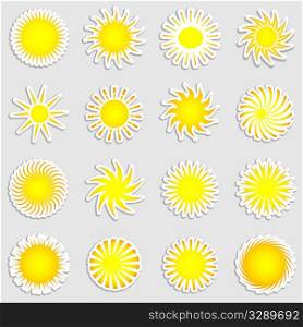 Collection of various sun shape stickers