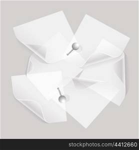 collection of various white note papers or transparent stickers wiht pins. transparent stickers wiht pins