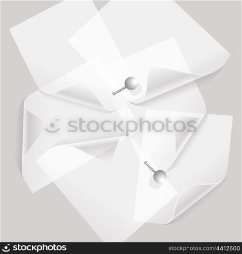 collection of various white note papers or transparent stickers with pins. transparent stickers with pins