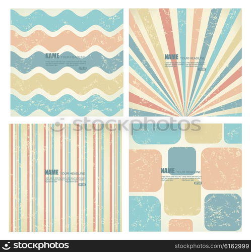 Collection of vector backgrounds in retro style.Can bu use for covers, posters, flyers, banners with hand drawn textures and retro pattern design.