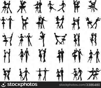 Collection of vector ballroom pair dancers silhouetes