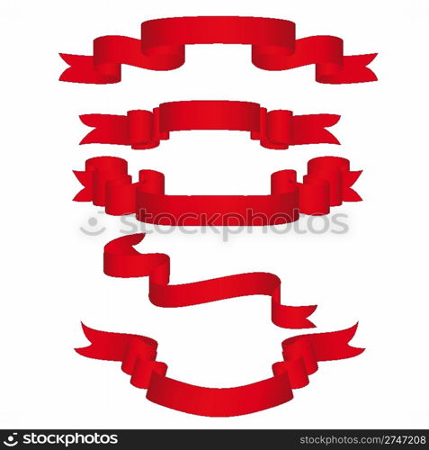 Collection of vector brightly red ribbons in different shape