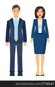 Collection of vector cartoon characters. Businesswomen and businessmen with different style office cloth, haircuts. Set of businesspeople wearing office suit, accessories. Dresscode of business person. Set of cartoon office workers wearing office cloth, businesswoman and businessman collection, icons