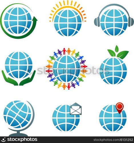 Collection of vector icons with the globes