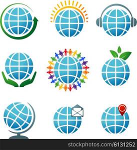 Collection of vector icons with the globes