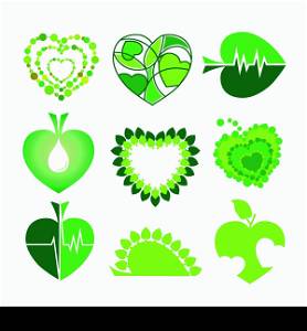 collection of vector logos health and the environment in the form of hearts and leaves
