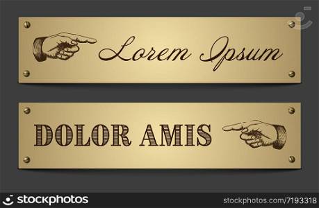 Collection of Vector retro tags with vintage pointing hands and lettering