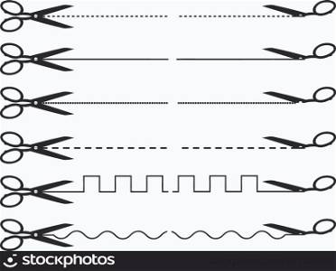 Collection of vector scissors cut lines