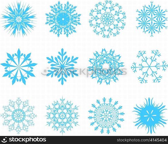 Collection of vector snowflakes in different shape