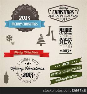 Collection of vector vintage retro christmas elements
