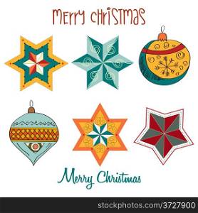 Collection of vintage Christmas decorative elements, vector illustration