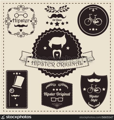 Collection of vintage hipster badges, labels and stamps, vector illustration